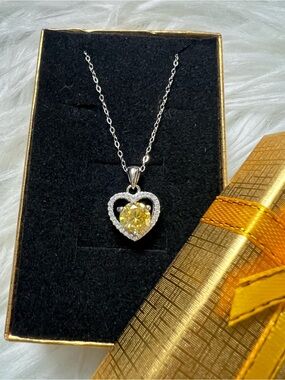 1ct lemon yellow moissanite heart necklace on 100% solid sterling silver chain 💛